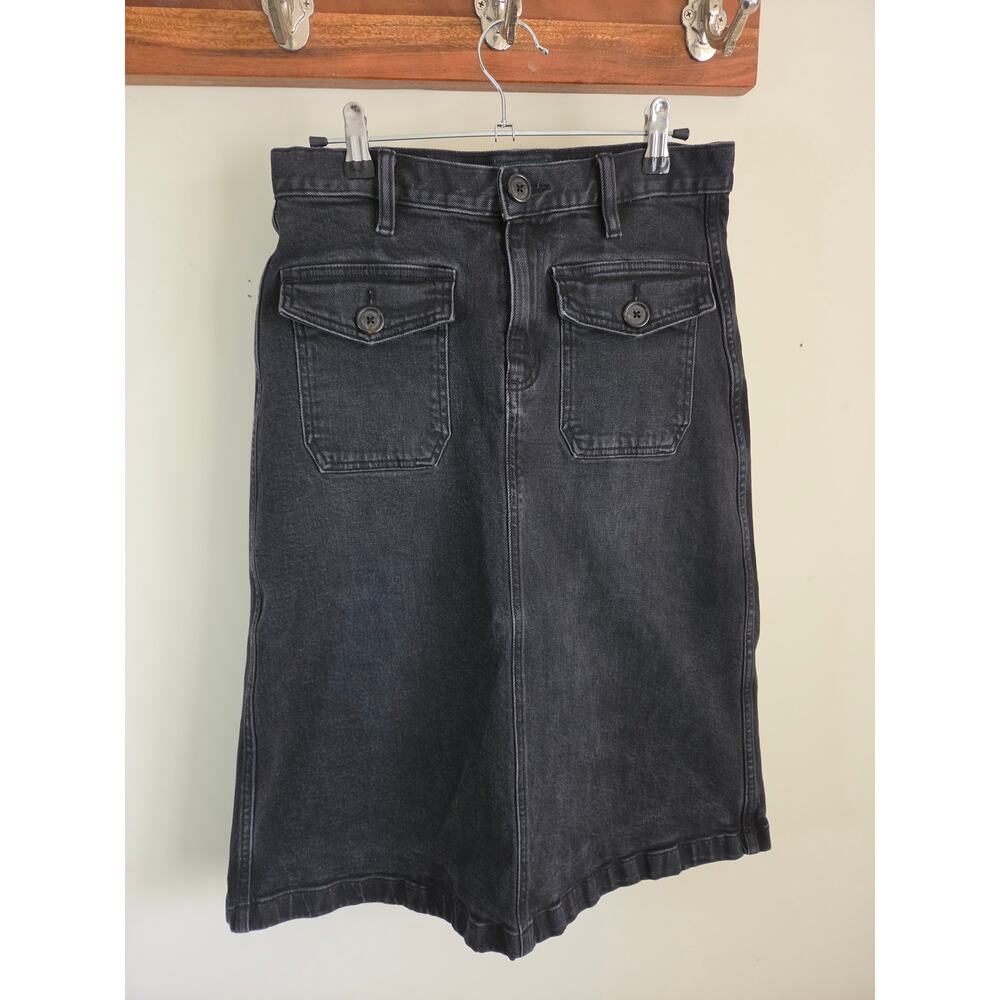 Ralph Lauren Black Wash Denim Midi Skirt – Size 4 Utility Pocket Straight Skirt